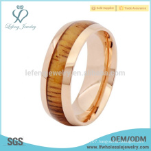 Wood inlay mens titanium rose gold ring,titanium mens ring wholesale